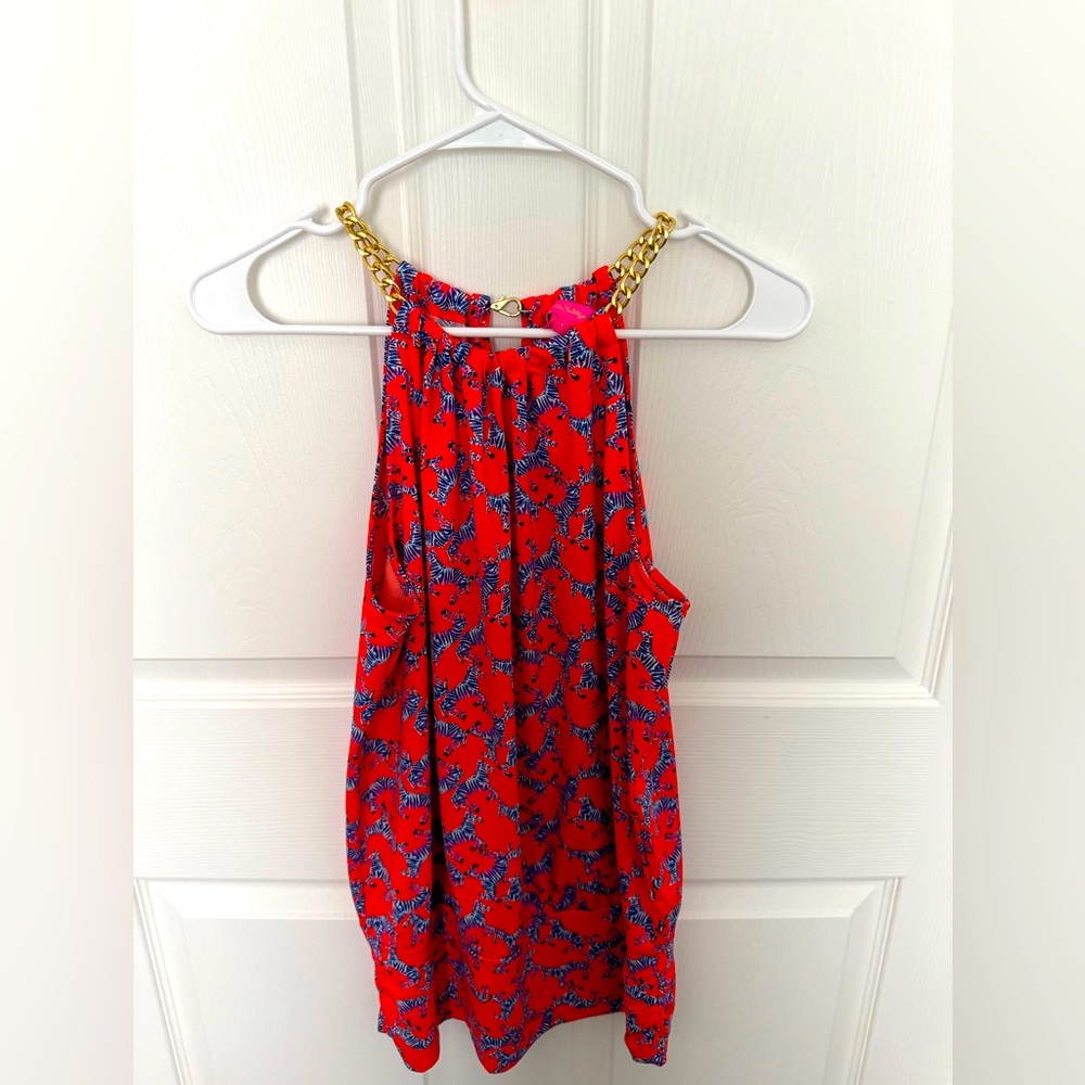 Lilly Pulitzer Bowen Halter Top Picante Coral Heebee Zeebees Orange Zebra
S: XS